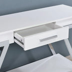 Table basse en laque blanche brillante avec tiroir et étagère, pieds chromés — 1 personne