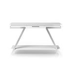 Table basse en laque blanche brillante avec tiroir et étagère, pieds chromés — 1 personne