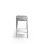 Table basse en laque blanche brillante avec tiroir et étagère, pieds chromés — 1 personne