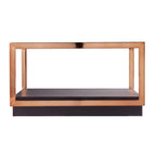 Table basse carrée avec plateau en verre champagne/noir et étagère de rangement