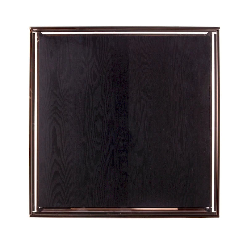 Table basse carrée avec plateau en verre champagne/noir et étagère de rangement