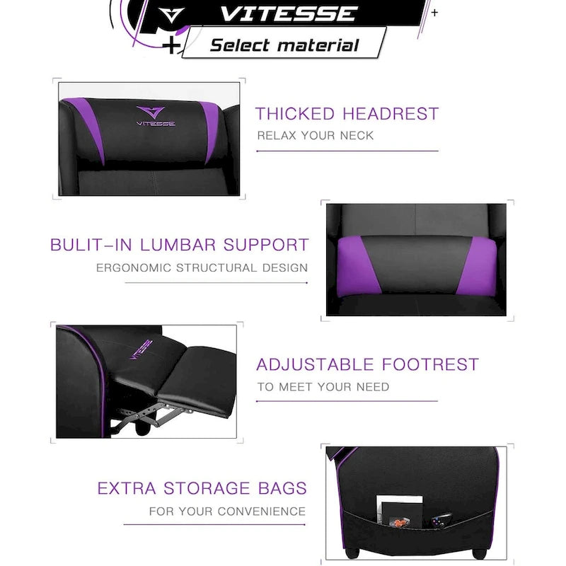 Fauteuil inclinable de course à dossier haut pour 1 personne blanc/bleu/vert/violet/rouge/gris