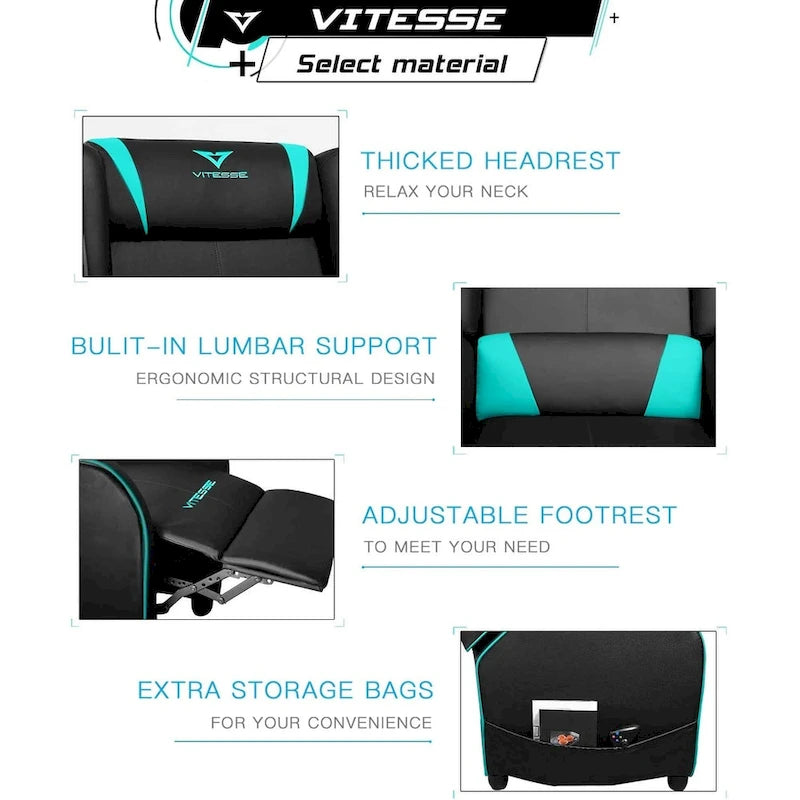 Fauteuil inclinable de course à dossier haut pour 1 personne blanc/bleu/vert/violet/rouge/gris