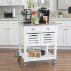 Chariot de cuisine roulant blanc/gris avec rangement, 2 tiroirs