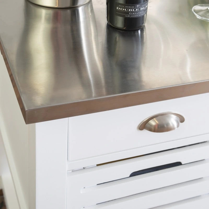 Chariot de cuisine roulant blanc/gris avec rangement, 2 tiroirs