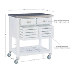 Chariot de cuisine roulant blanc/gris avec rangement, 2 tiroirs