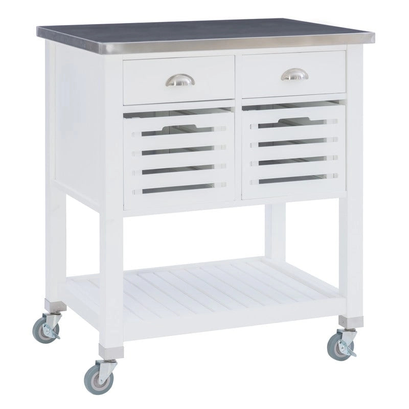 Chariot de cuisine roulant blanc/gris avec rangement, 2 tiroirs