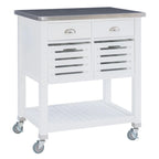 Chariot de cuisine roulant blanc/gris avec rangement, 2 tiroirs