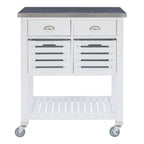 Chariot de cuisine roulant blanc/gris avec rangement, 2 tiroirs