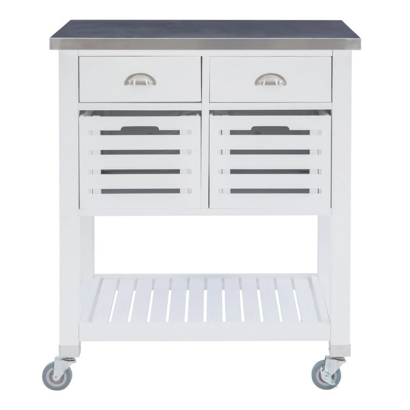 Chariot de cuisine roulant blanc/gris avec rangement, 2 tiroirs