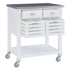 Chariot de cuisine roulant blanc/gris avec rangement, 2 tiroirs