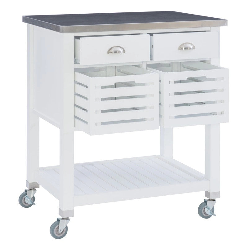 Chariot de cuisine roulant blanc/gris avec rangement, 2 tiroirs