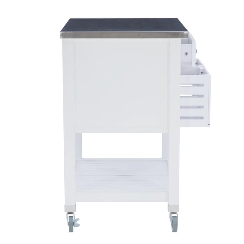 Chariot de cuisine roulant blanc/gris avec rangement, 2 tiroirs