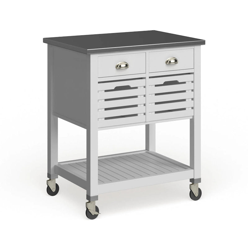 Chariot de cuisine roulant blanc/gris avec rangement, 2 tiroirs