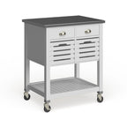 Chariot de cuisine roulant blanc/gris avec rangement, 2 tiroirs