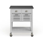 Chariot de cuisine roulant blanc/gris avec rangement, 2 tiroirs