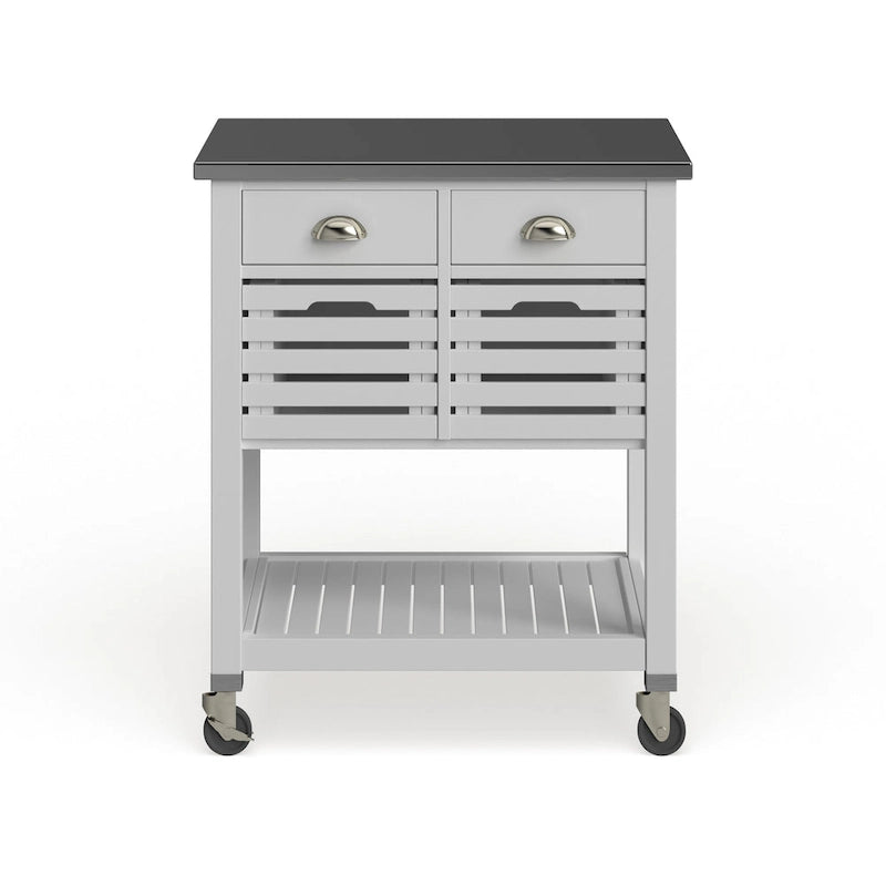 Chariot de cuisine roulant blanc/gris avec rangement, 2 tiroirs