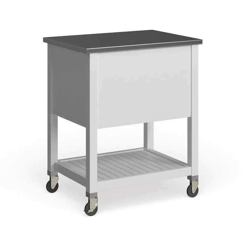Chariot de cuisine roulant blanc/gris avec rangement, 2 tiroirs