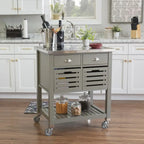 Chariot de cuisine roulant blanc/gris avec rangement, 2 tiroirs