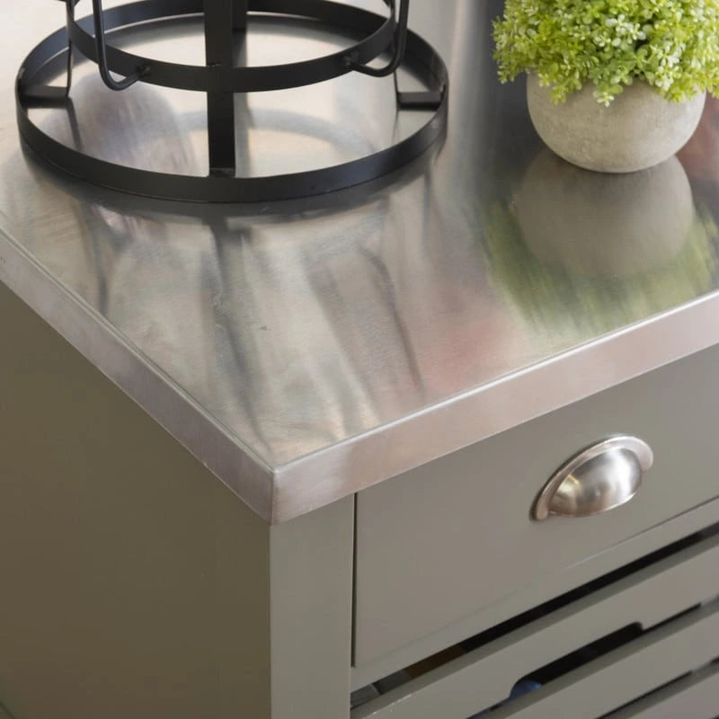 Chariot de cuisine roulant blanc/gris avec rangement, 2 tiroirs