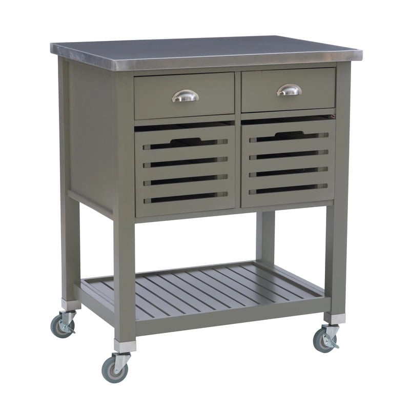 Chariot de cuisine roulant blanc/gris avec rangement, 2 tiroirs