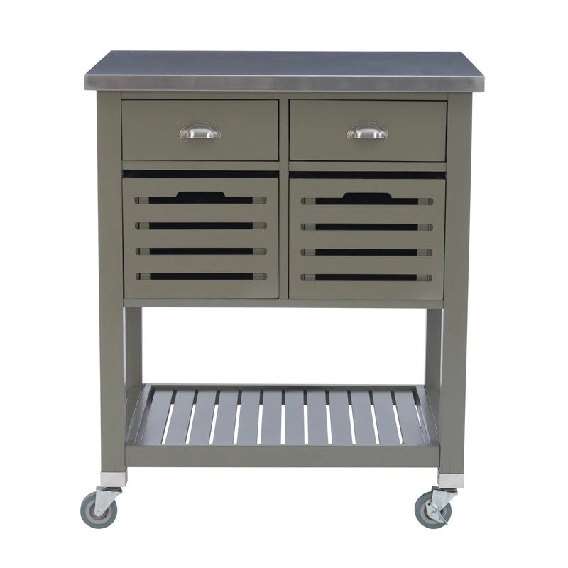Chariot de cuisine roulant blanc/gris avec rangement, 2 tiroirs