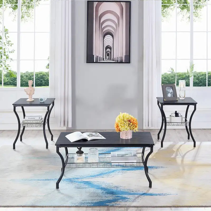 Ensemble de 3 tables basses rétro (marron / noir / gris anthracite / gris chêne) pour 1 pièce