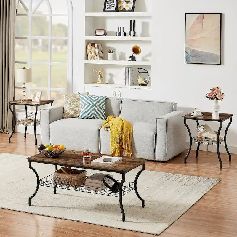 Ensemble de 3 tables basses rétro (marron / noir / gris anthracite / gris chêne) pour 1 pièce