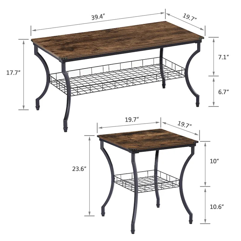 Ensemble de 3 tables basses rétro (marron / noir / gris anthracite / gris chêne) pour 1 pièce