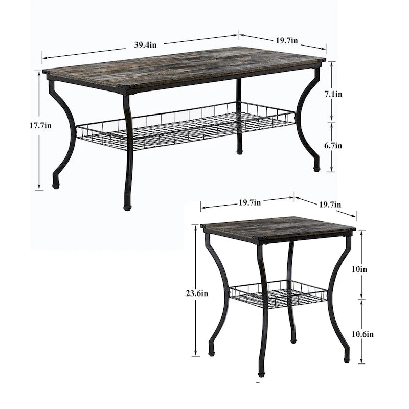 Ensemble de 3 tables basses rétro (marron / noir / gris anthracite / gris chêne) pour 1 pièce