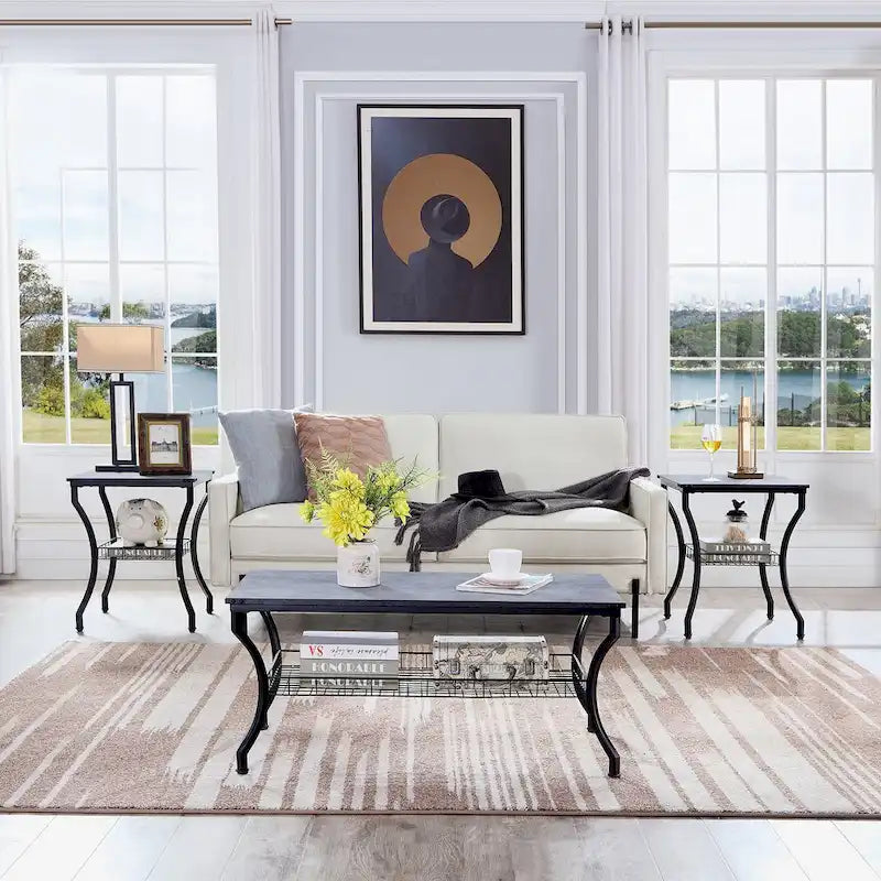 Ensemble de 3 tables basses rétro (marron / noir / gris anthracite / gris chêne) pour 1 pièce