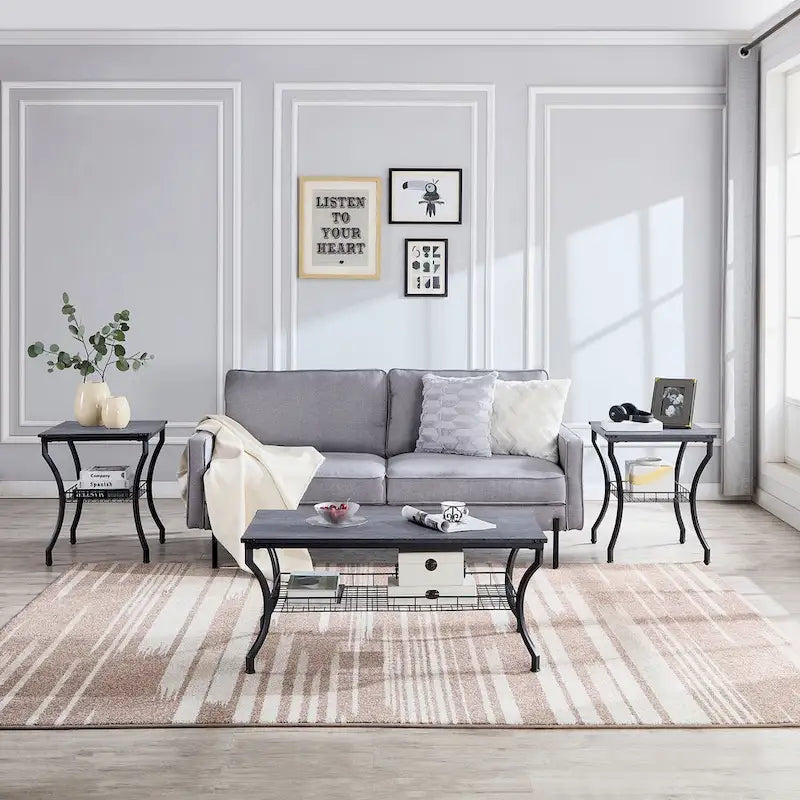 Ensemble de 3 tables basses rétro (marron / noir / gris anthracite / gris chêne) pour 1 pièce
