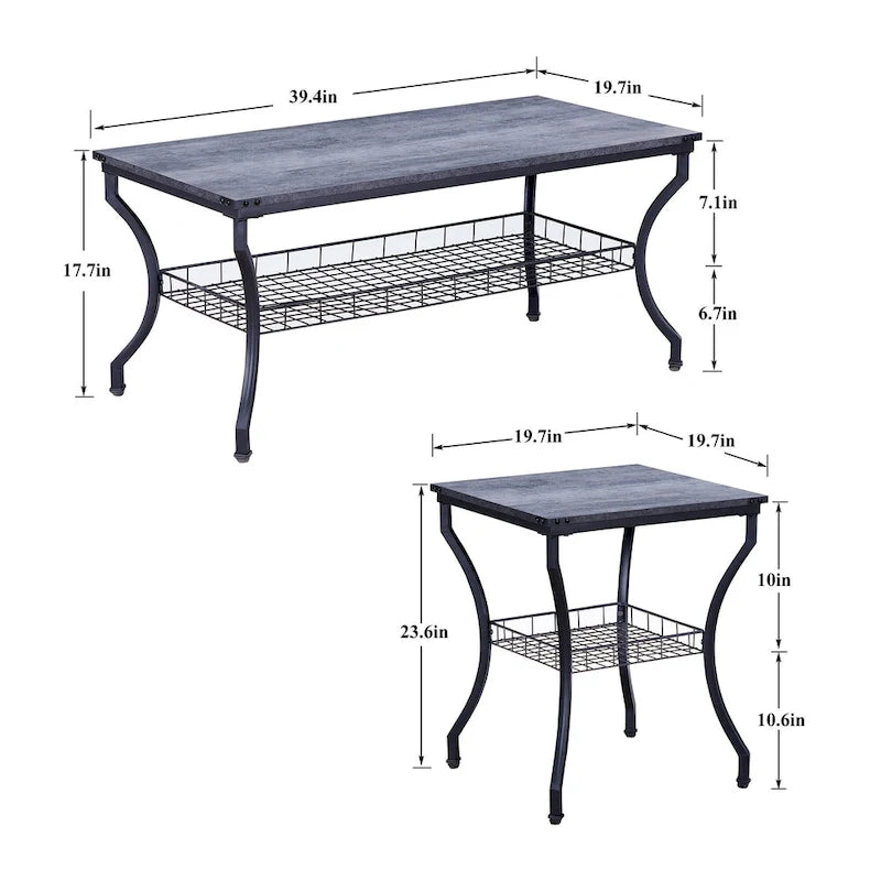 Ensemble de 3 tables basses rétro (marron / noir / gris anthracite / gris chêne) pour 1 pièce