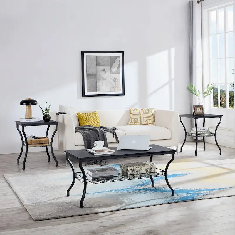 Ensemble de 3 tables basses rétro (marron / noir / gris anthracite / gris chêne) pour 1 pièce