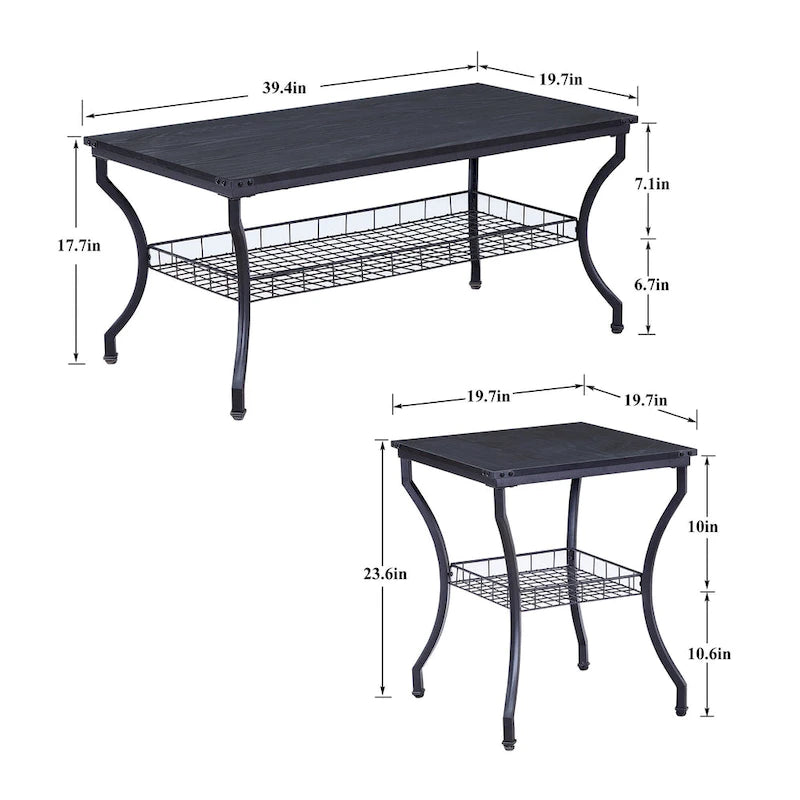 Ensemble de 3 tables basses rétro (marron / noir / gris anthracite / gris chêne) pour 1 pièce