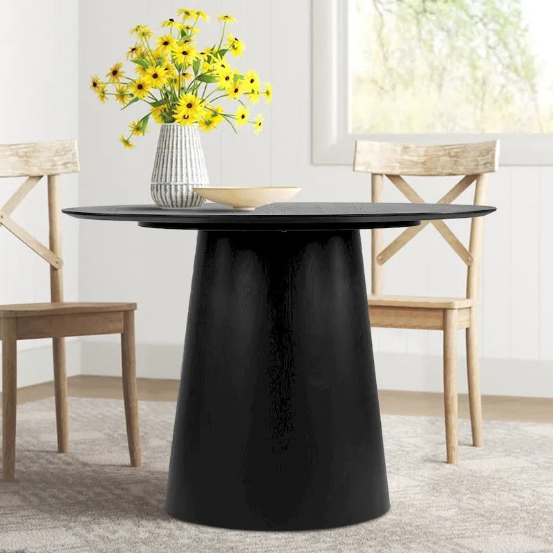Table à manger ronde sur pied pour 4 personnes, chêne / noir