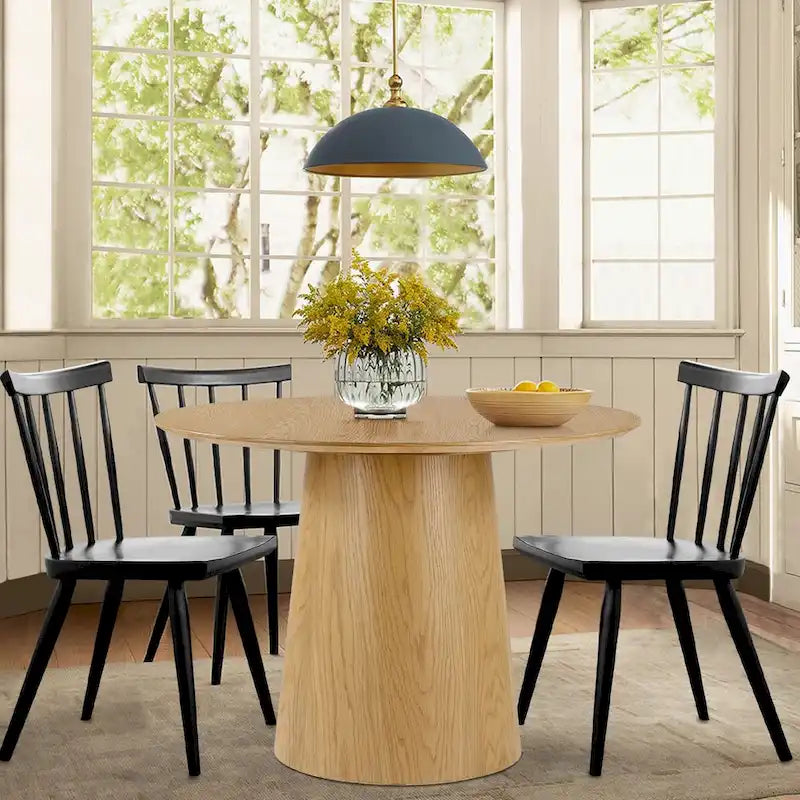 Table à manger ronde sur pied pour 4 personnes, chêne / noir