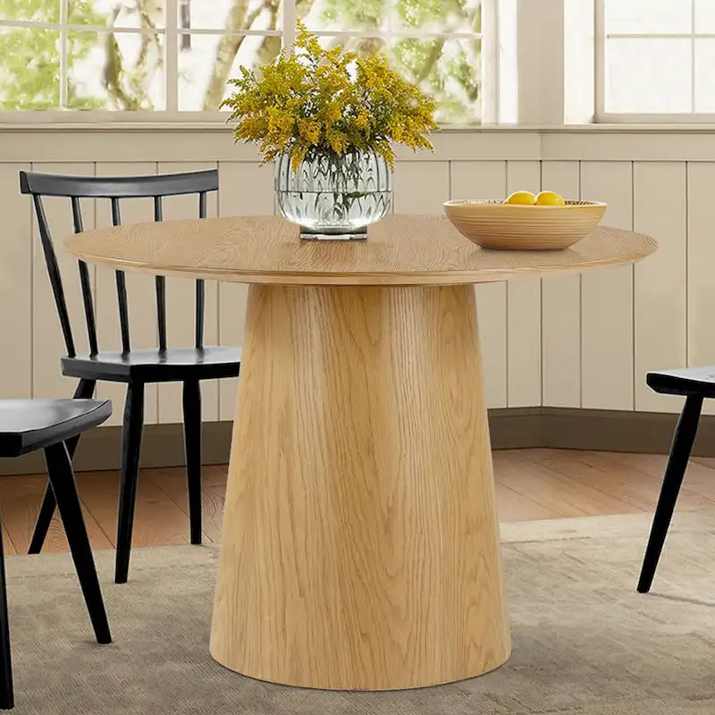 Table à manger ronde sur pied pour 4 personnes, chêne / noir