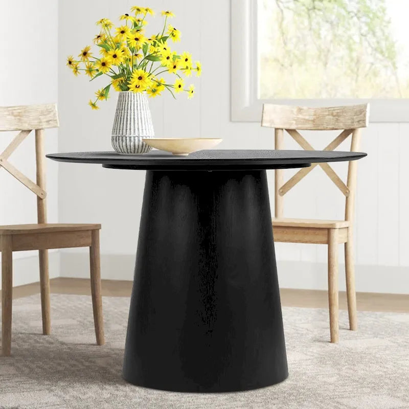 Table à manger ronde sur pied pour 4 personnes, chêne / noir