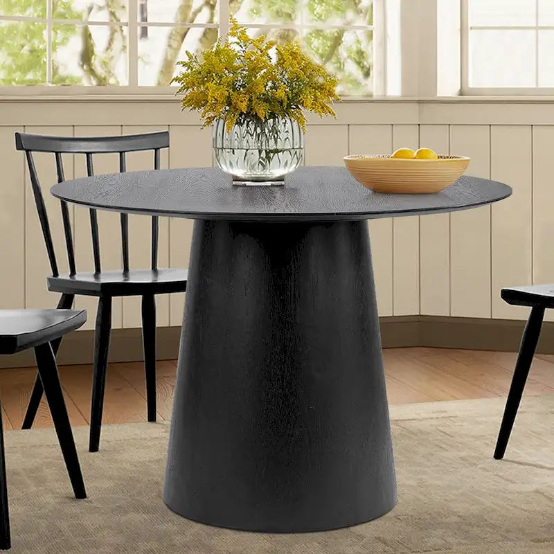 Table à manger ronde sur pied pour 4 personnes, chêne / noir
