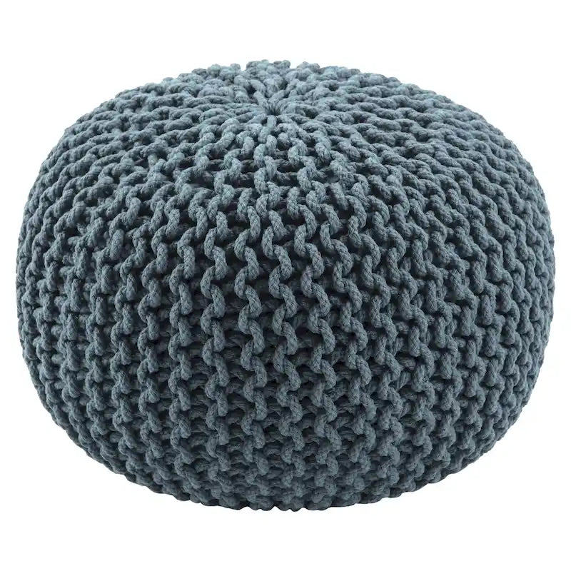 Pouf Rond en Grosse Maille – Bleu Orion / Jaune / Rouge / Vert / Gris / Aqua / Rose / Orange / Bleu Azur / Vert Forêt – 1 place assise