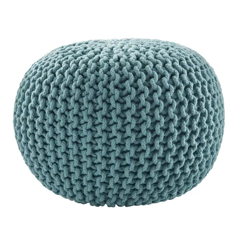 Pouf Rond en Grosse Maille – Bleu Orion / Jaune / Rouge / Vert / Gris / Aqua / Rose / Orange / Bleu Azur / Vert Forêt – 1 place assise
