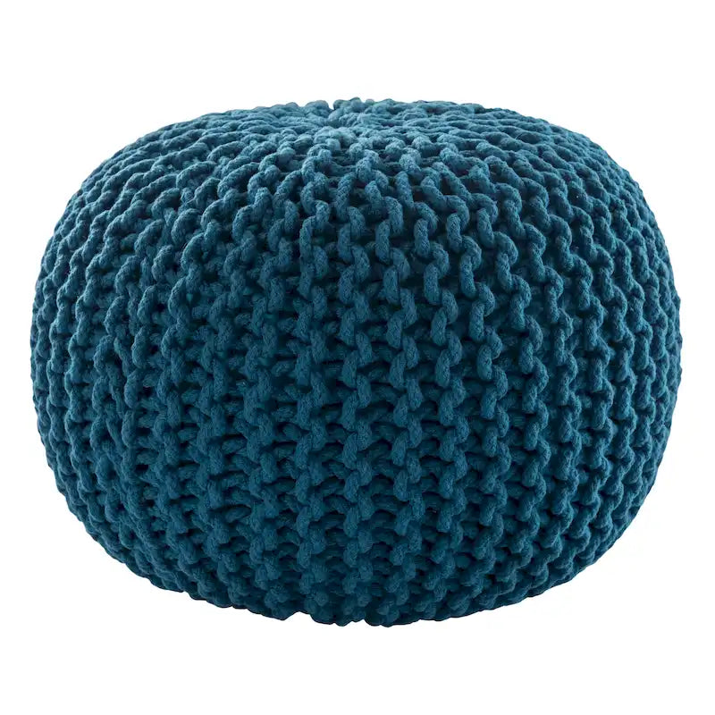 Pouf Rond en Grosse Maille – Bleu Orion / Jaune / Rouge / Vert / Gris / Aqua / Rose / Orange / Bleu Azur / Vert Forêt – 1 place assise