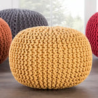 Pouf Rond en Grosse Maille – Bleu Orion / Jaune / Rouge / Vert / Gris / Aqua / Rose / Orange / Bleu Azur / Vert Forêt – 1 place assise