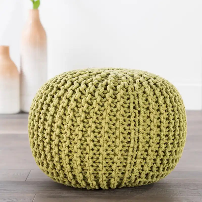 Pouf Rond en Grosse Maille – Bleu Orion / Jaune / Rouge / Vert / Gris / Aqua / Rose / Orange / Bleu Azur / Vert Forêt – 1 place assise