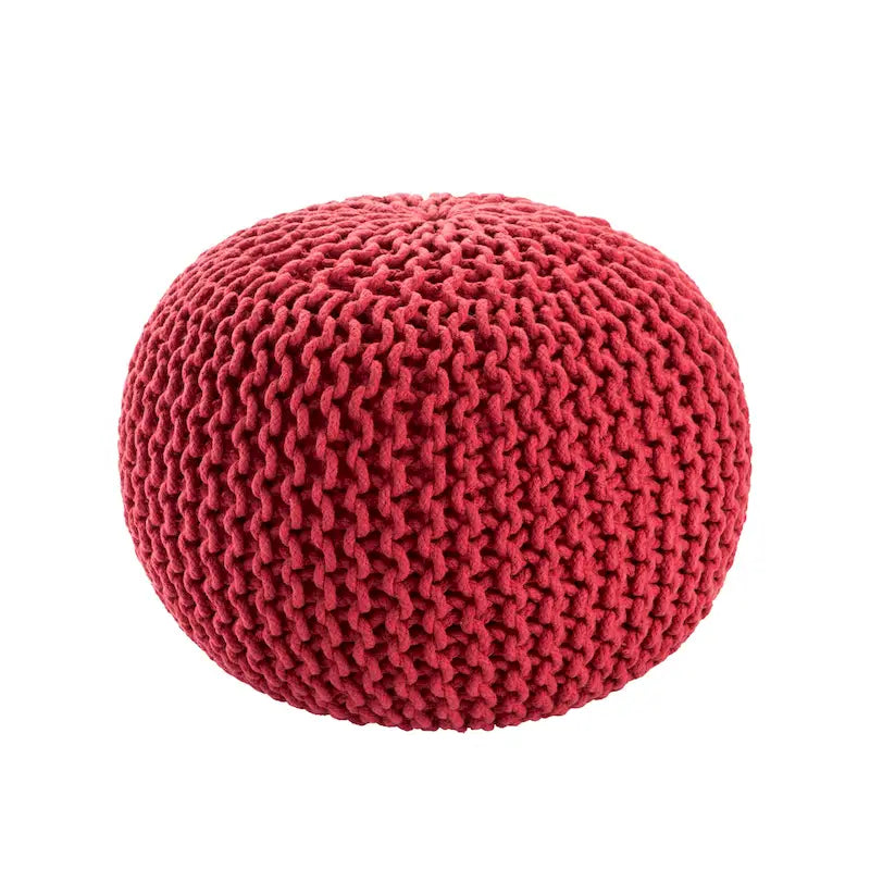 Pouf Rond en Grosse Maille – Bleu Orion / Jaune / Rouge / Vert / Gris / Aqua / Rose / Orange / Bleu Azur / Vert Forêt – 1 place assise