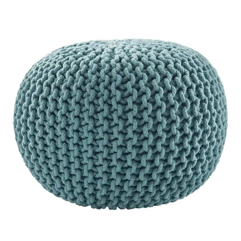 Pouf Rond en Grosse Maille – Bleu Orion / Jaune / Rouge / Vert / Gris / Aqua / Rose / Orange / Bleu Azur / Vert Forêt – 1 place assise