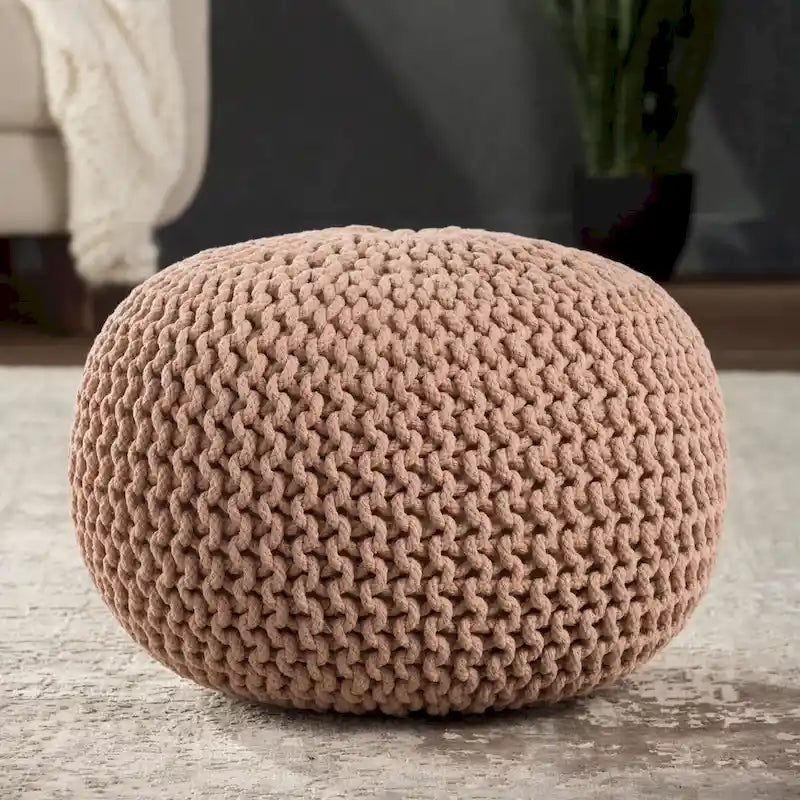 Pouf Rond en Grosse Maille – Bleu Orion / Jaune / Rouge / Vert / Gris / Aqua / Rose / Orange / Bleu Azur / Vert Forêt – 1 place assise