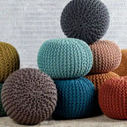 Pouf Rond en Grosse Maille – Bleu Orion / Jaune / Rouge / Vert / Gris / Aqua / Rose / Orange / Bleu Azur / Vert Forêt – 1 place assise