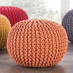 Pouf Rond en Grosse Maille – Bleu Orion / Jaune / Rouge / Vert / Gris / Aqua / Rose / Orange / Bleu Azur / Vert Forêt – 1 place assise